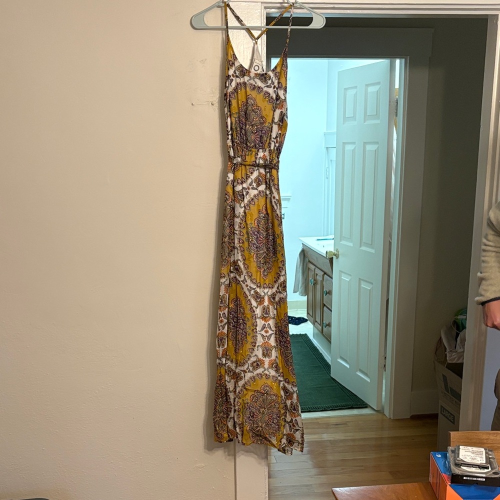 Anthropologie Yellow and Brown Maxi Dress